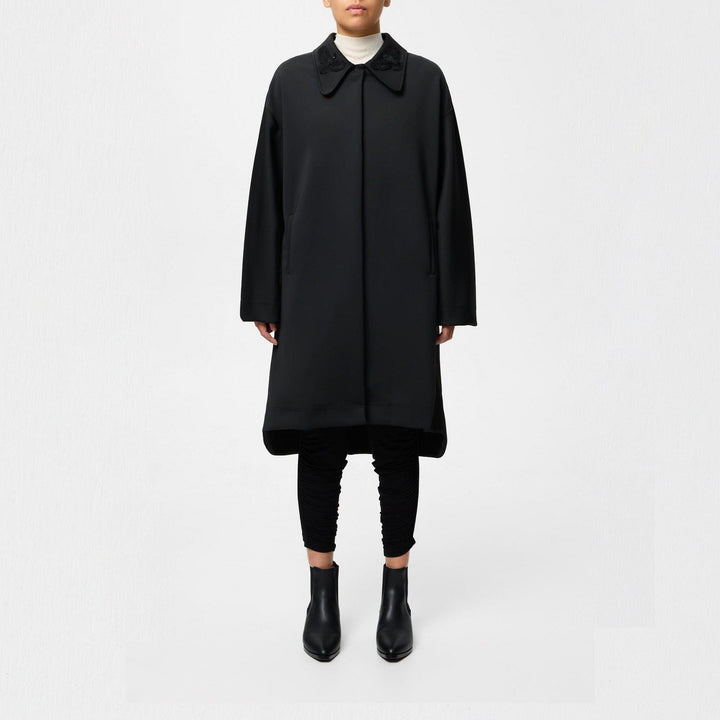 Black Bark Embroidered Scuba Coat