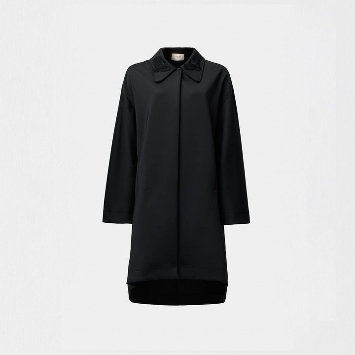 Black Bark Embroidered Scuba Coat