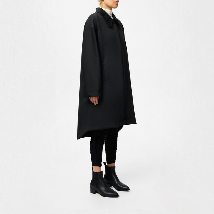 Black Bark Embroidered Scuba Coat