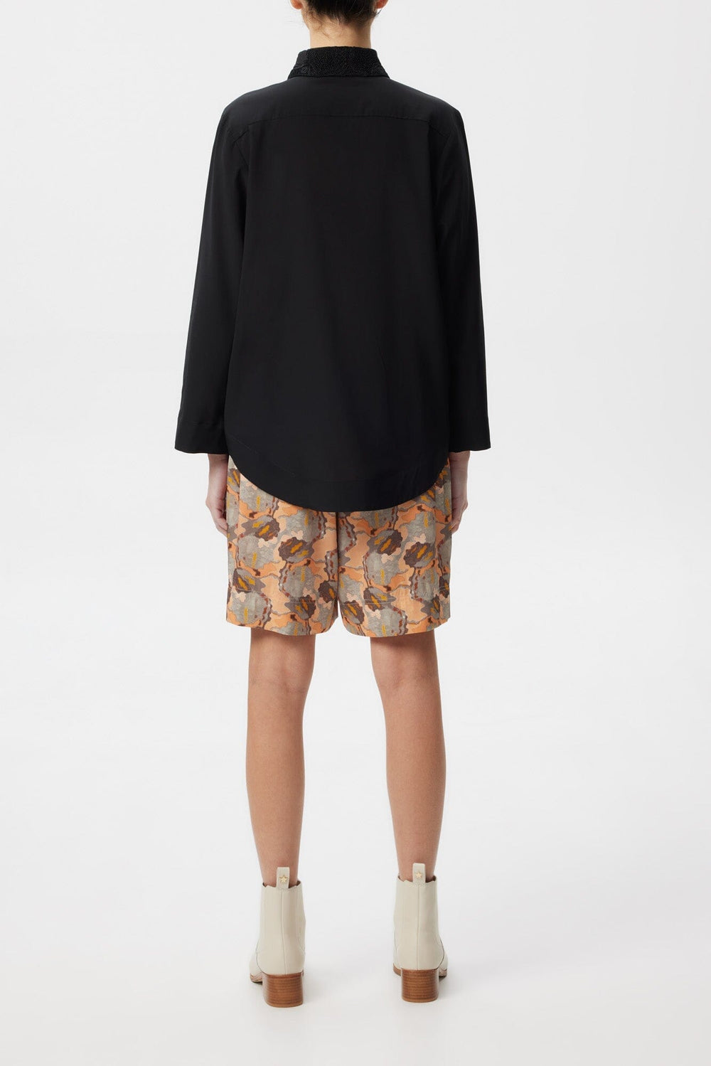 Black Bark LS Shirt with Embroidered Collar
