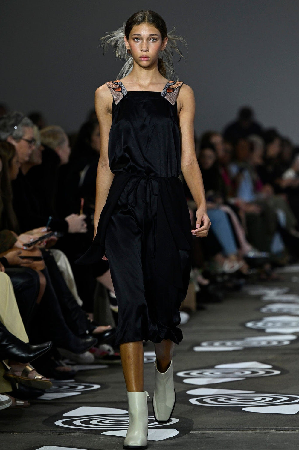 Black Silk Slip Dress with Embroidered Straps