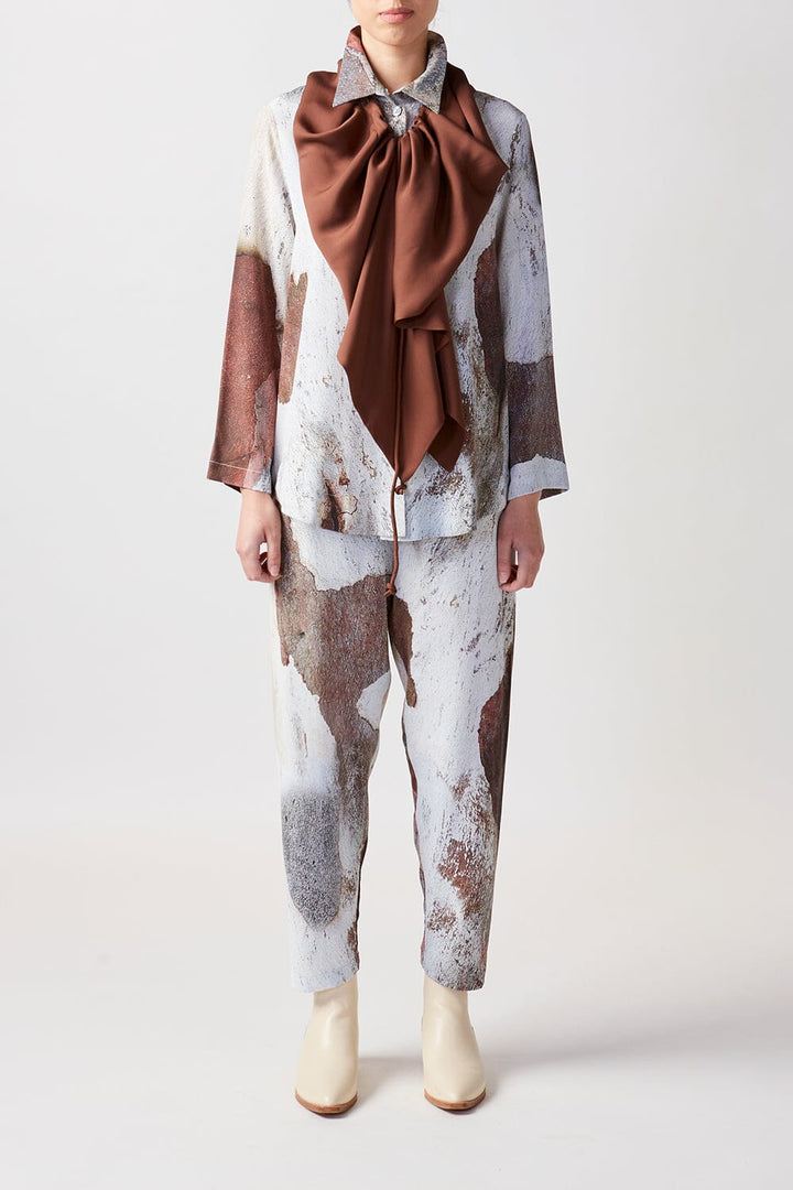 Drawstring Silk Scarf Brown