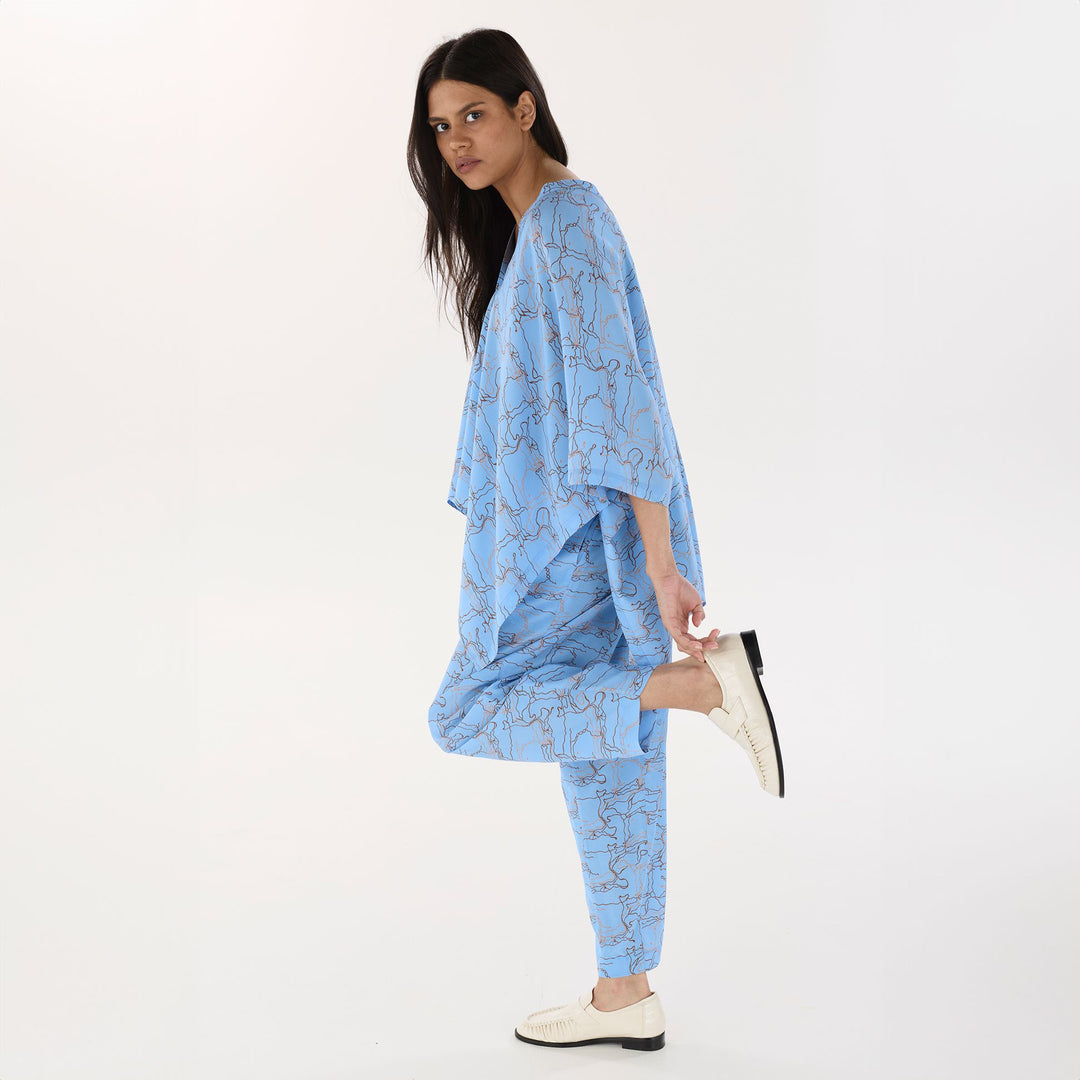 Blue Journey Barrel Leg Silk Pant