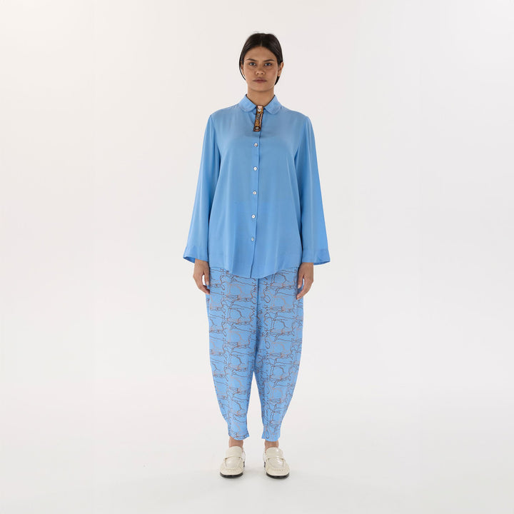 Blue Journey Barrel Leg Silk Pant