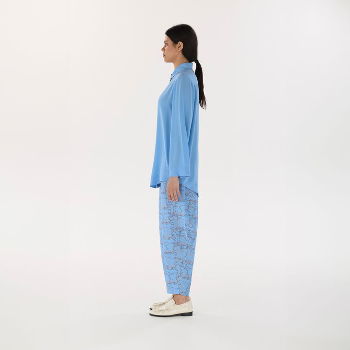 Blue Journey Barrel Leg Silk Pant