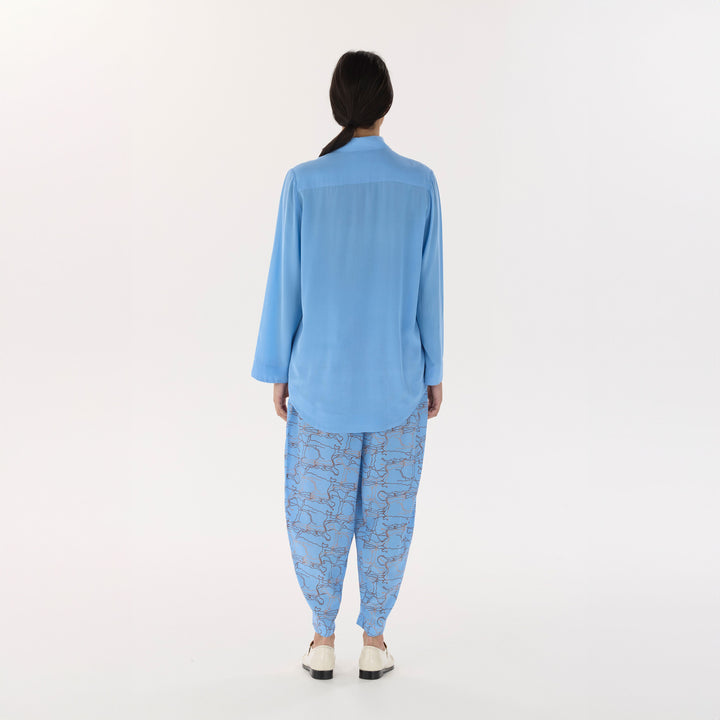 Blue Journey Barrel Leg Silk Pant