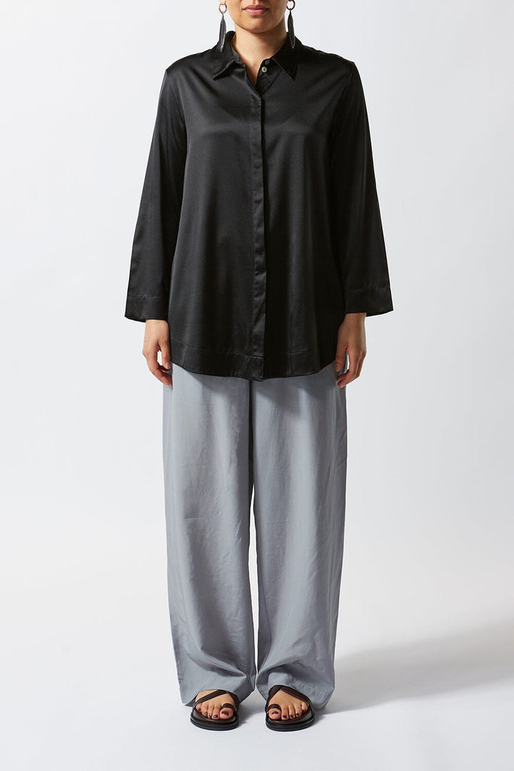 Silk Satin Long Sleeve Shirt - Black - Ltd Edition