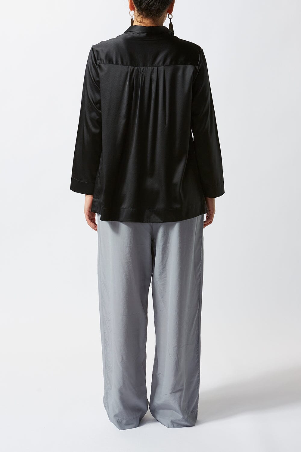 Silk Satin Long Sleeve Shirt - Black - Ltd Edition