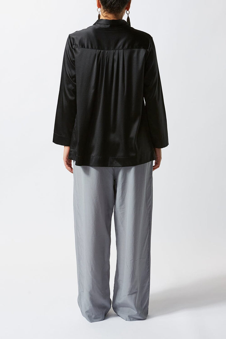 Silk Satin Long Sleeve Shirt - Black - Ltd Edition