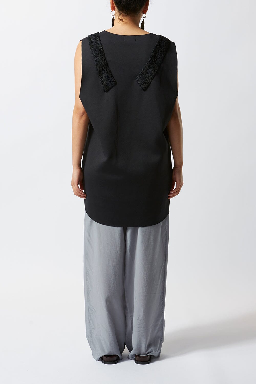 Long Black Embroidered Scuba Vest - Ltd Edition