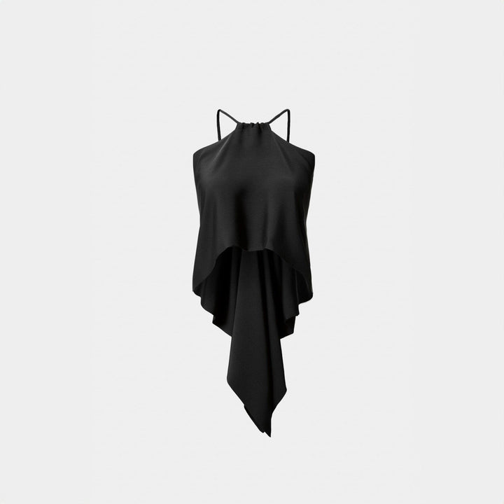 Drawstring Silk Scarf/Top/Skirt Black