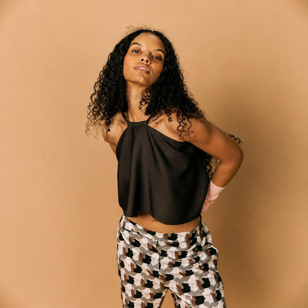 Drawstring Silk Scarf/Top/Skirt Black