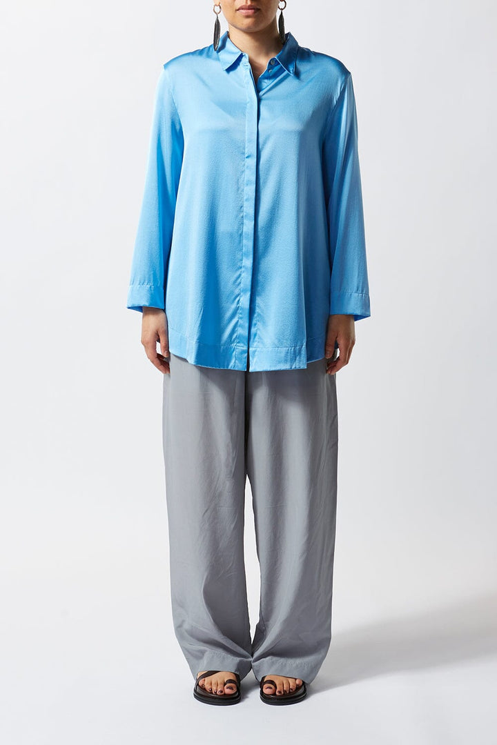 Silk Satin Long Sleeve Shirt – Blue - Ltd Edition