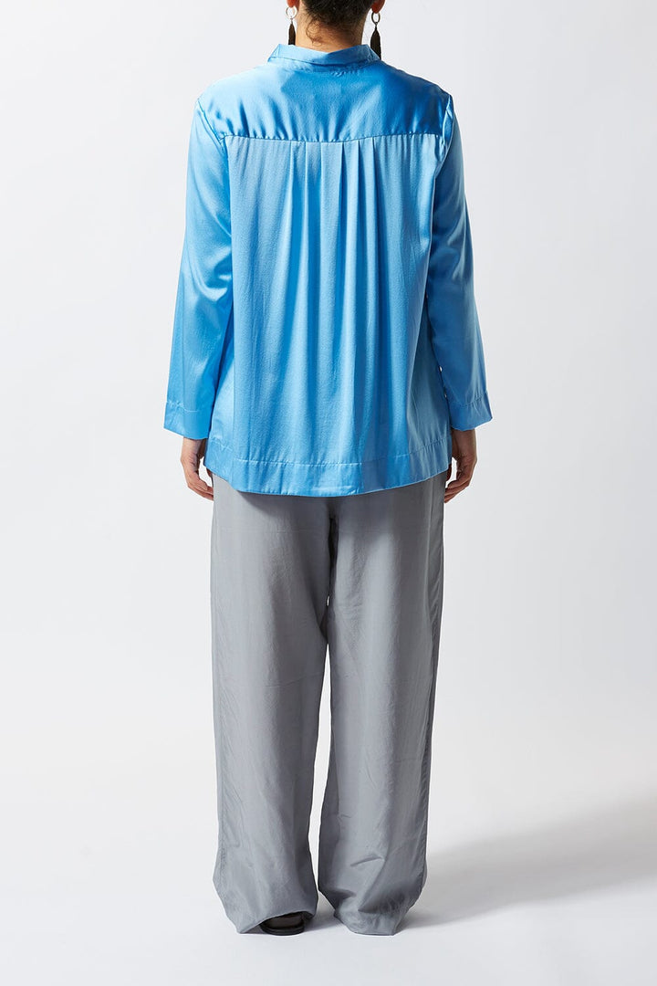 Silk Satin Long Sleeve Shirt – Blue - Ltd Edition