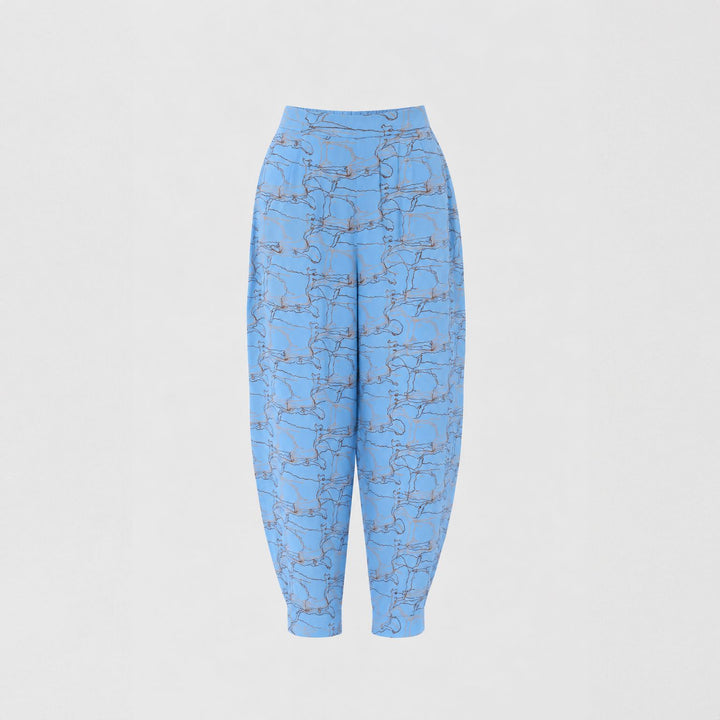 Blue Journey Barrel Leg Silk Pant
