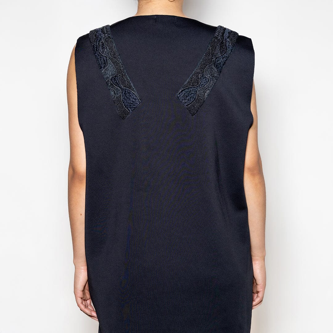 Long Black Embroidered Scuba Vest - Ltd Edition