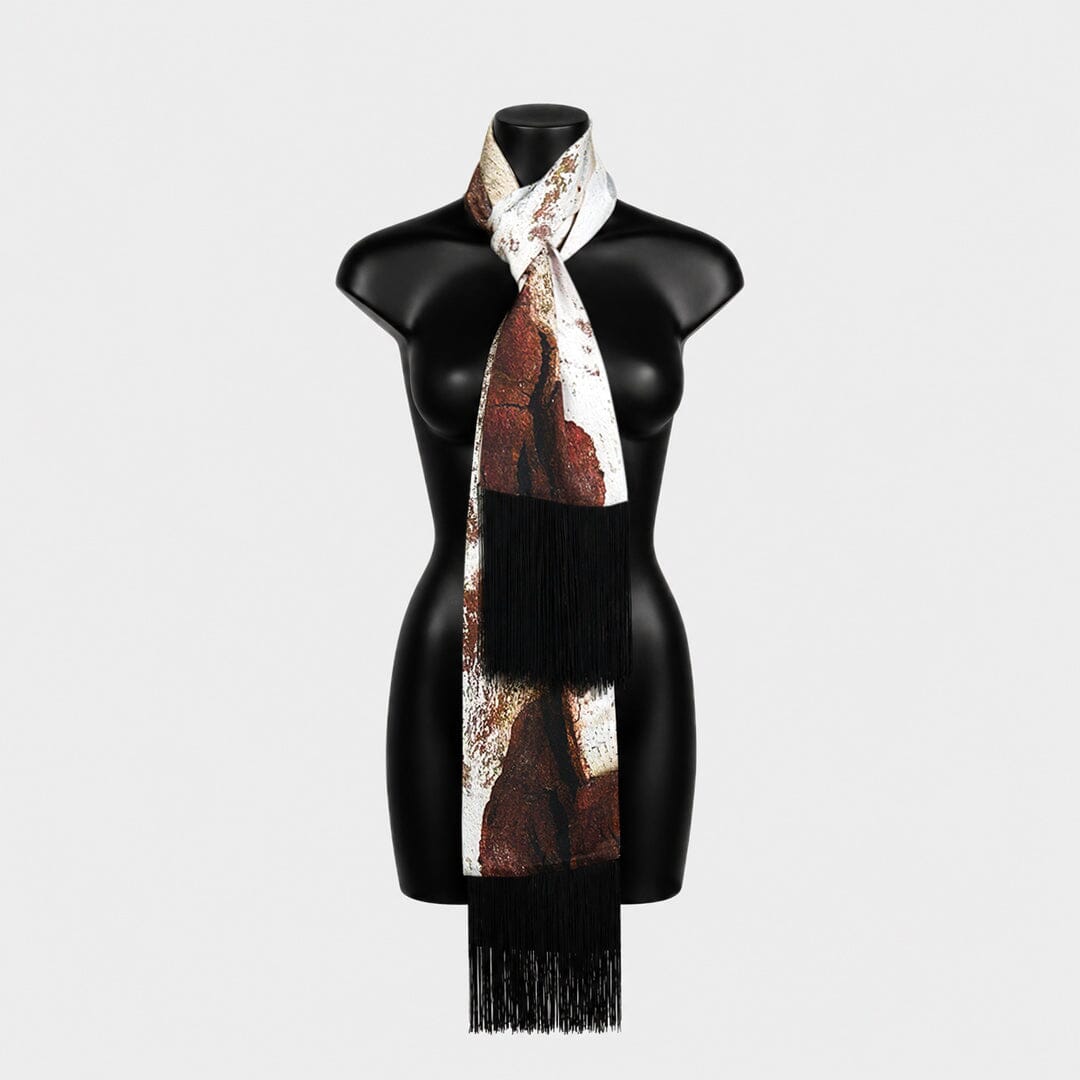 Earth Bark Silk Fringed Scarf