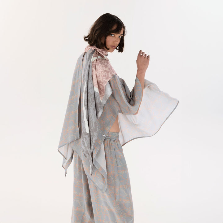 Grey Journey Barrel Leg Silk Pant