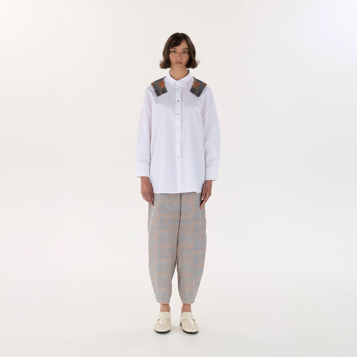 White OS Shirt with Orange Embroidery