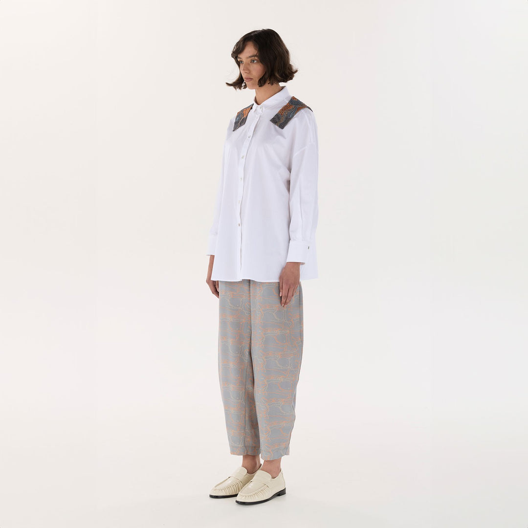 White OS Shirt with Orange Embroidery