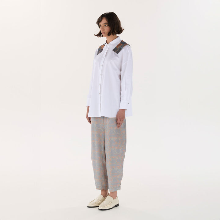 White OS Shirt with Orange Embroidery