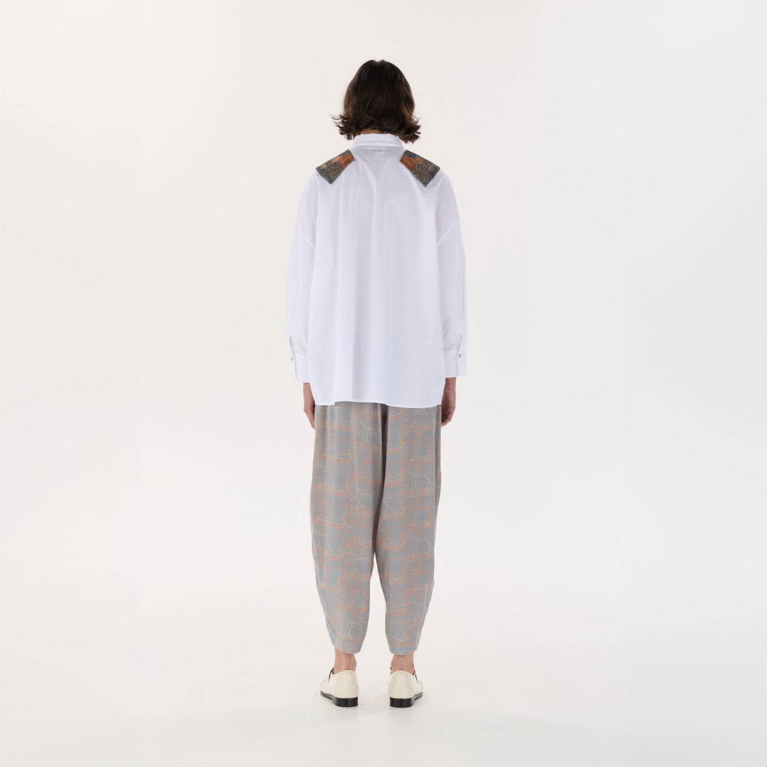 White OS Shirt with Orange Embroidery
