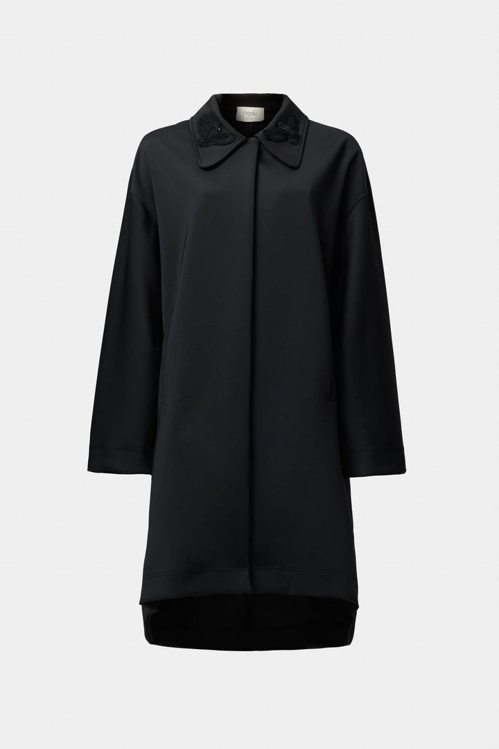 Black Bark Embroidered Scuba Coat