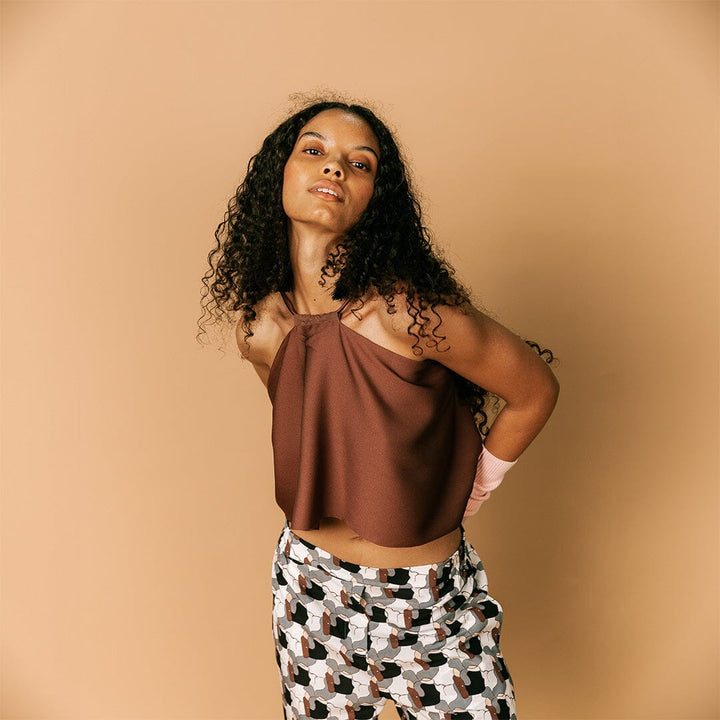 Drawstring Silk Top/Scarf/Skirt Brown