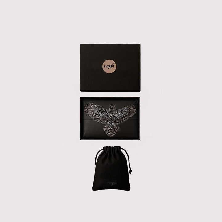 Large Black Embroidered Bunjil Brooch