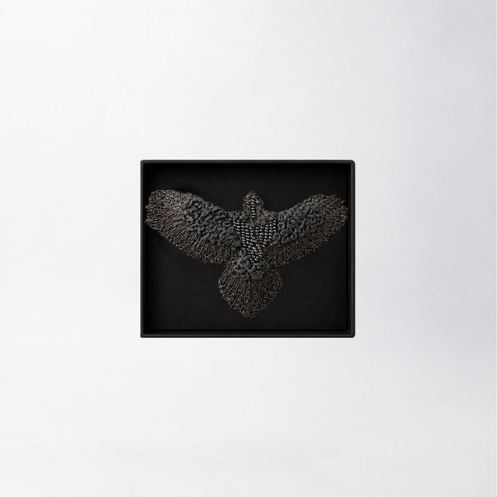Large Black Embroidered Bunjil Brooch