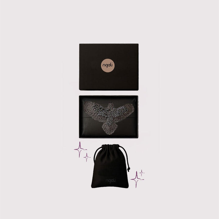 Large Black Embroidered Brooch Set