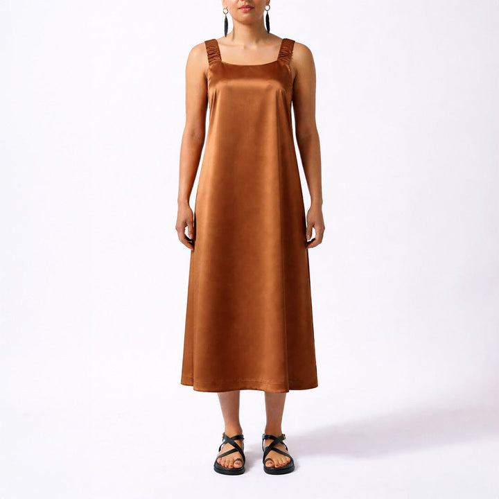Mocha Ruched Slip Dress