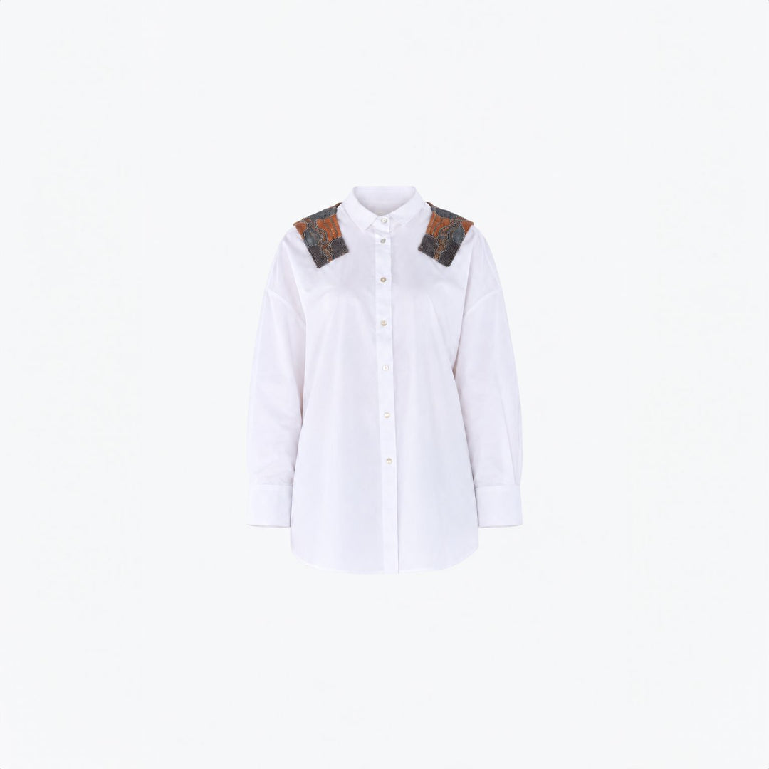 White OS Shirt with Orange Embroidery