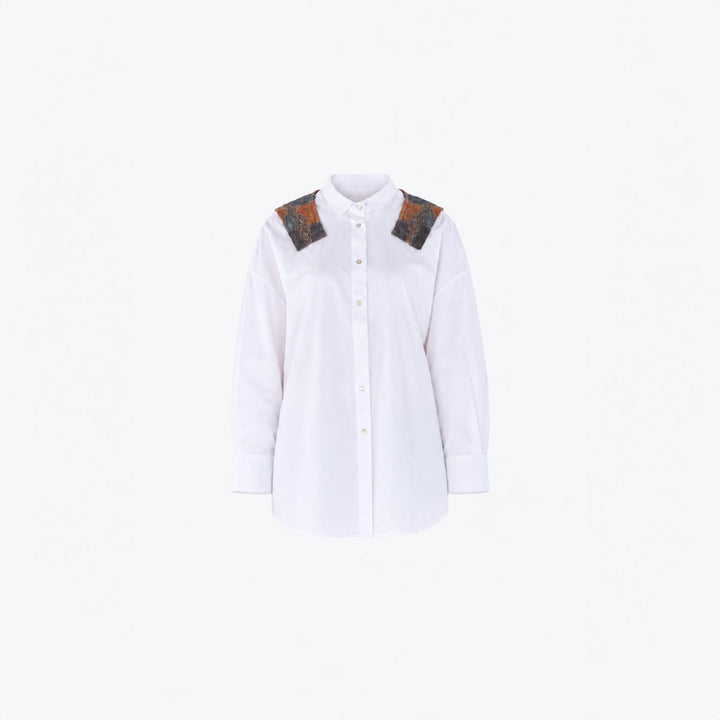 White OS Shirt with Orange Embroidery