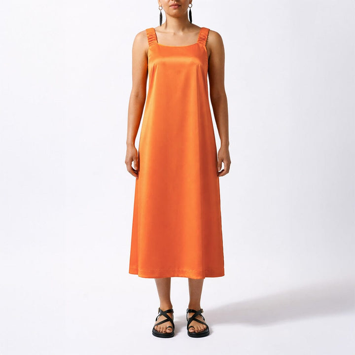 Orange Ruched Slip Dress