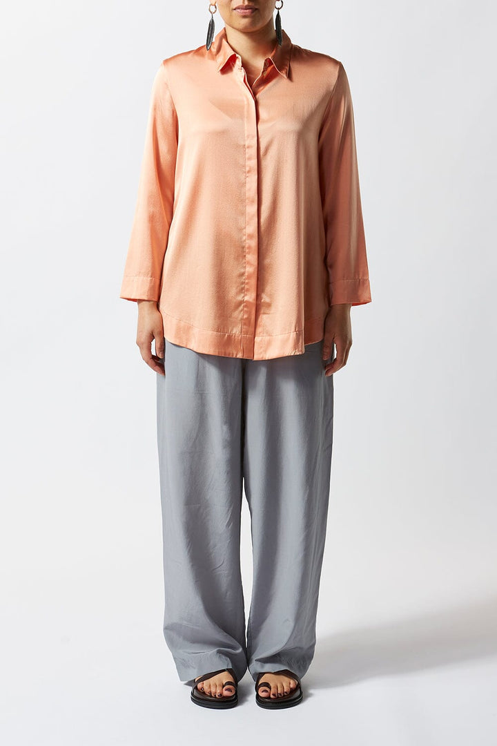 Silk Satin Long Sleeve Shirt – Salmon - Ltd Edition