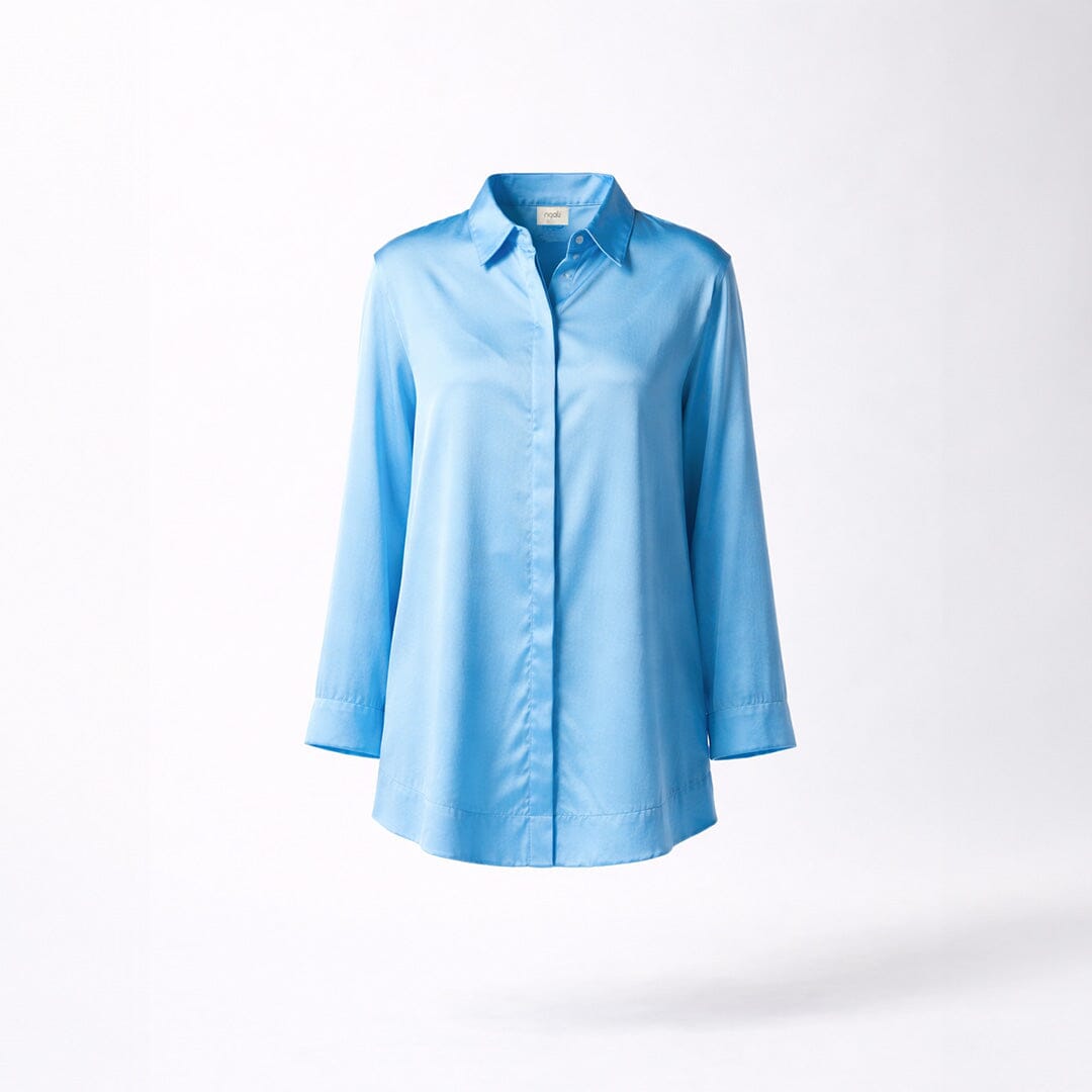Silk Satin Long Sleeve Shirt – Sky
