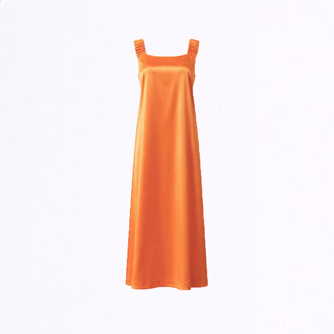 Orange Ruched Slip Dress