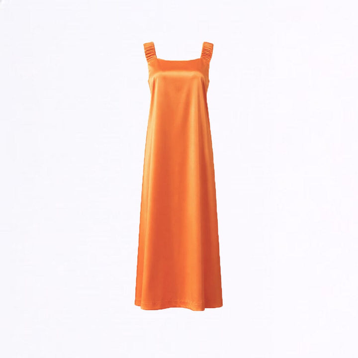 Orange Ruched Slip Dress