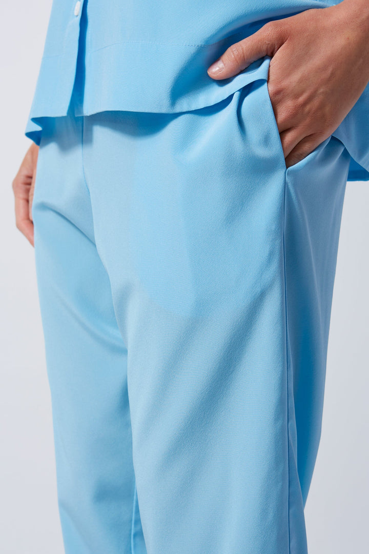 Air Blue Silk Straight Leg Pant