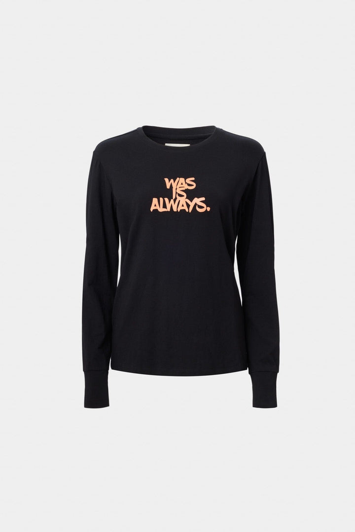 Was Is Always Long Sleeved Tee, Ochre on Black