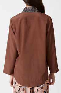 Brown Bark LS Shirt with Embroidered Collar