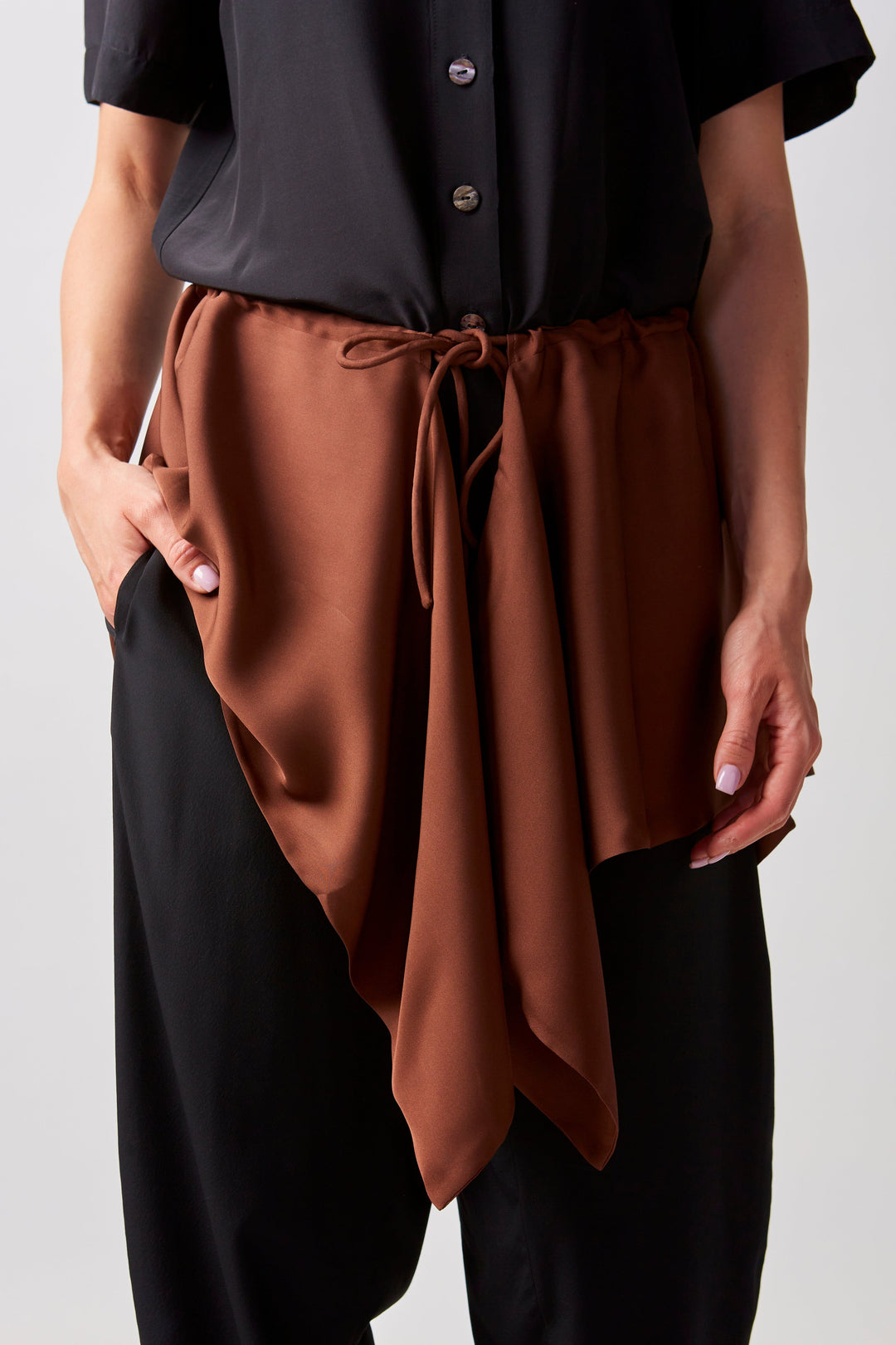 Drawstring Silk Scarf Brown