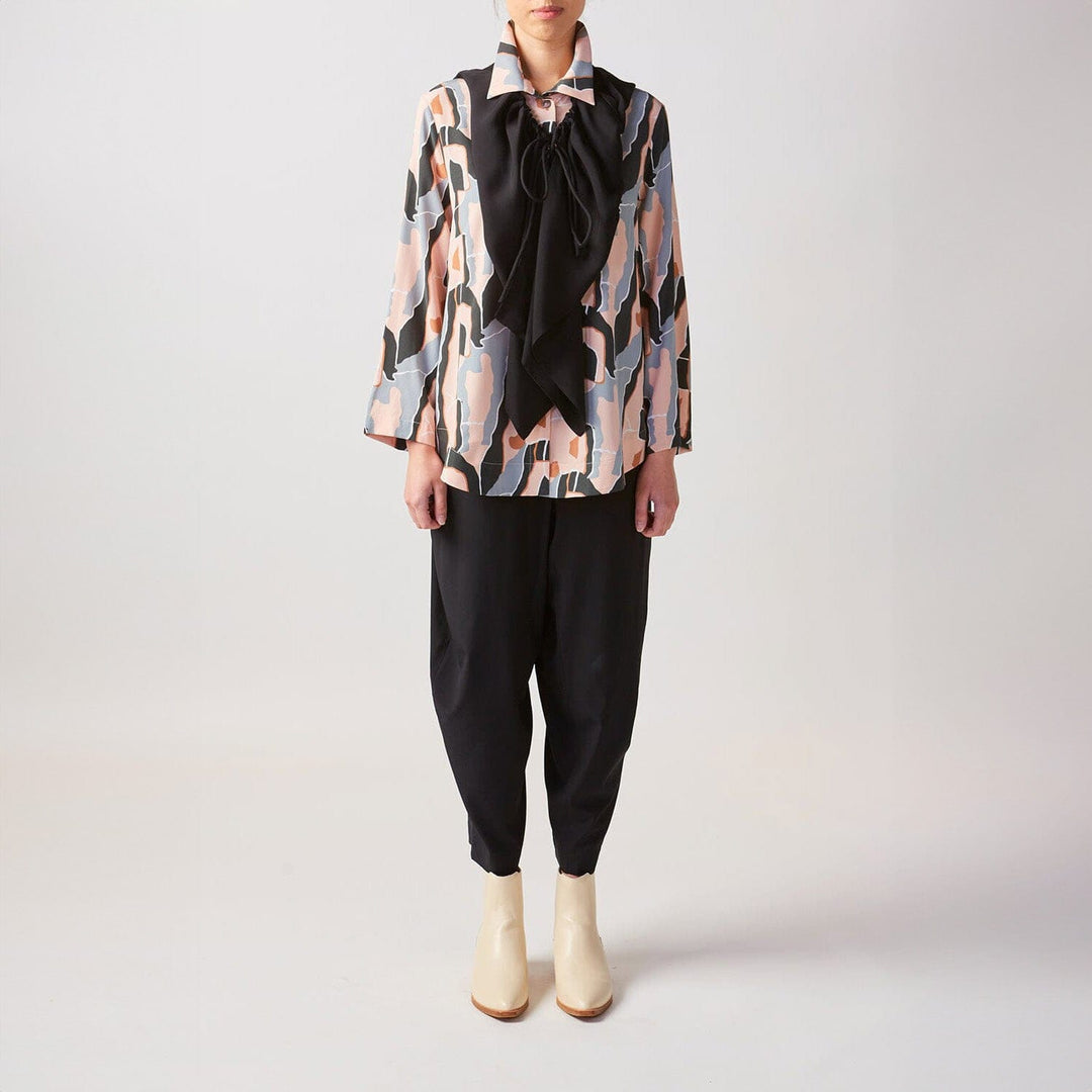 Drawstring Silk Scarf/Top/Skirt Black