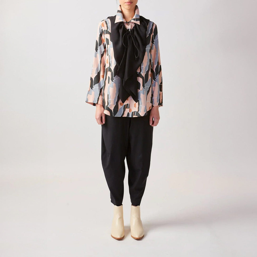 Drawstring Silk Top/Scarf/Skirt Black