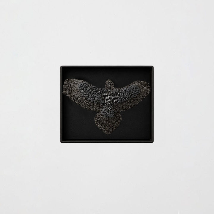 Large Black Embroidered Bunjil Brooch