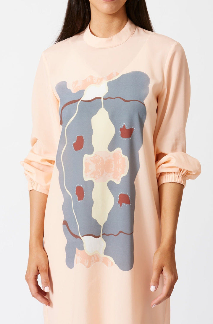 Placement Print Silk Dress