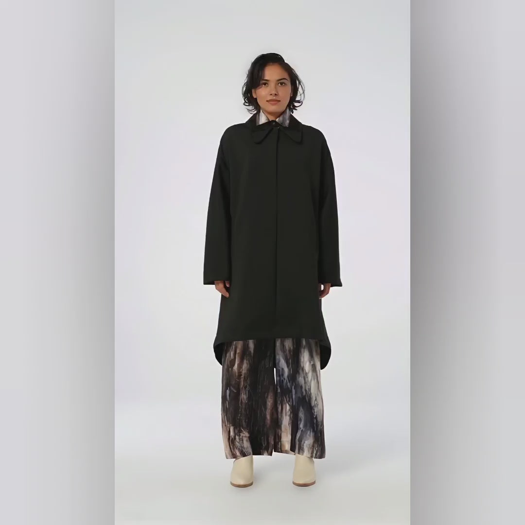 Black Bark Embroidered Scuba Coat